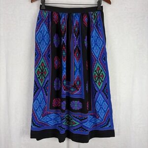 VTG Silk Midi Skirt Umi Collections Anne Crimmins Blue Geometric Pleated Sz 12